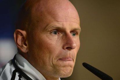 Stale Solbakken, técnico del Copenhague, ayer en rueda de prensa.