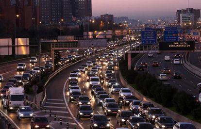 Congestión de tráfico en Madrid.