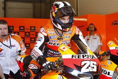 Dani Pedrosa, durante los entrenamientos de MotoGP en el circuito de Jerez, en el Gran Premio de España del Mundial de Motociclismo de este año.