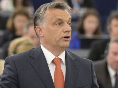 Orbán en una sesión del Parlamento Europeo este martes