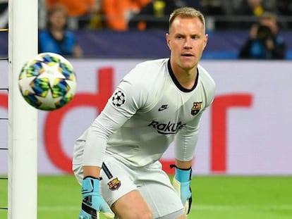 Ter Stegen, durante un partido de esta Champions.