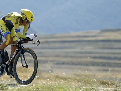 Contador, durante la contrarreloj de Zaragoza de la Vuelta. 