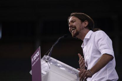 Pablo Iglesias en la asamblea de Podemos de 2014 en plaza de toros de Vistalegre.
