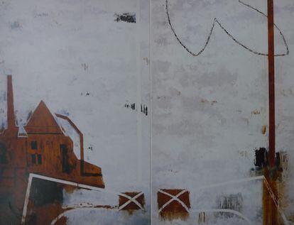 Díptico desaparecido del artista Fernando Iriarte titulado 'El río, la nube y el molino', en una imagen facilitada por su autor.