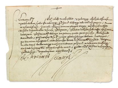 Una de las cartas de Hernán Cortés que iban a ser subastadas en Nueva York.