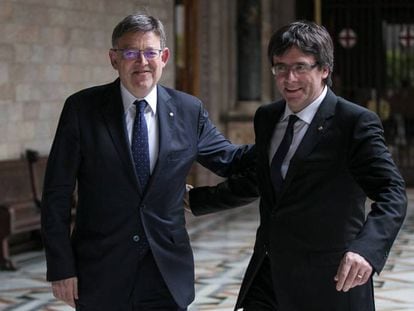 Ximo Puig y Carles Puigdemont, en el Palau de la Generalitat. 