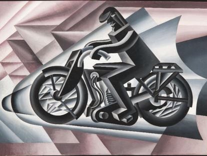 Motociclista, sólido con velocidad (1927), de Fortunato Depero.