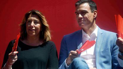 Susana Díaz y Pedro Sánchez en un mitin del PSOE.