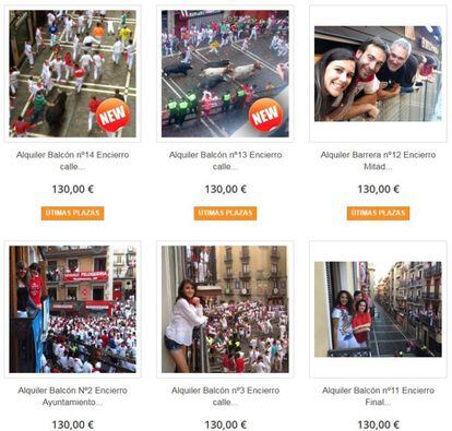 Alquiler de balcones en la web Sanfermin.com.