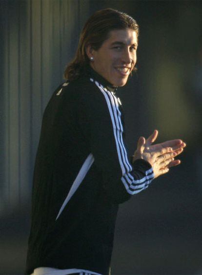 Sergio Ramos, durante un entrenamiento con el Madrid.