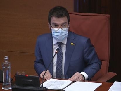 El 'president' en funciones, Pere Aragonès, ayer en una comisión del Parlament