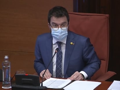 El 'president' en funciones, Pere Aragonès, ayer en una comisión del Parlament