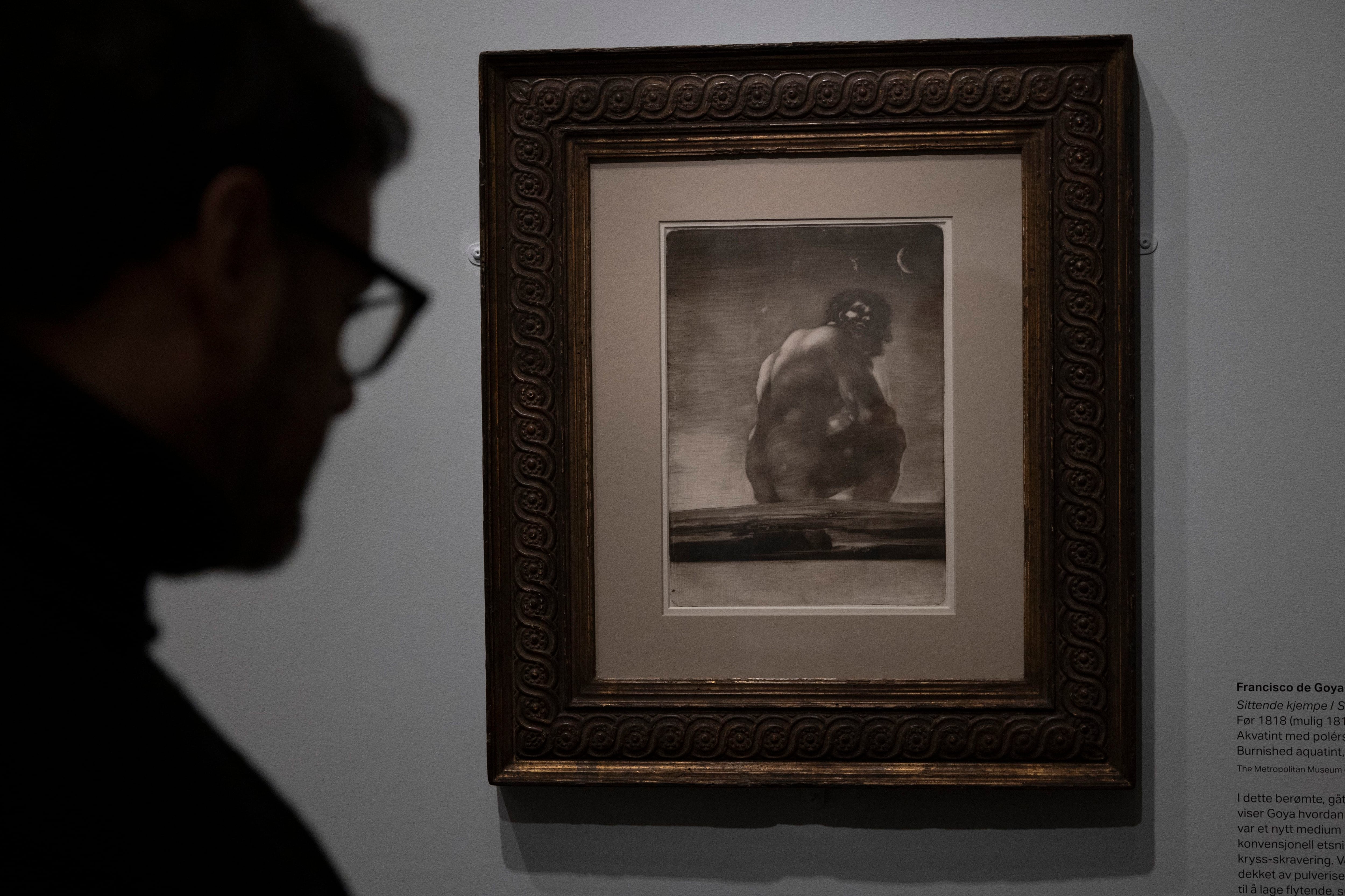La obra 'El Coloso' de Goya, en la exposición 'Goya y Munch: Profecías modernas' en el Museo Munch de Oslo, el 6 de diciembre de 2023.