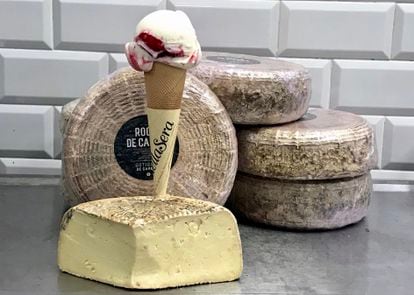 Helado de queso de cabra de Ortigosa 'Roca de Cabra' con arándanos de la riojana Heladería dellaSera.