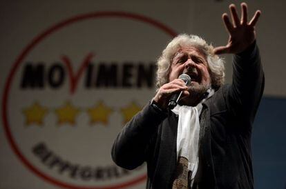 Beppe Grillo, durante un mitin en Roma.