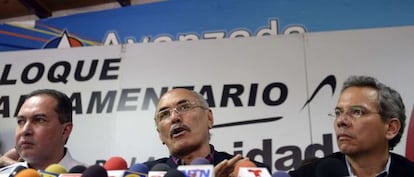 Rueda de prensa de la oposición hoy en Caracas.