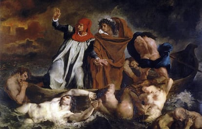 Virgilio guía a Dante por el infierno en 'La barca de Dante', de Eugene Delacroix (1822)
