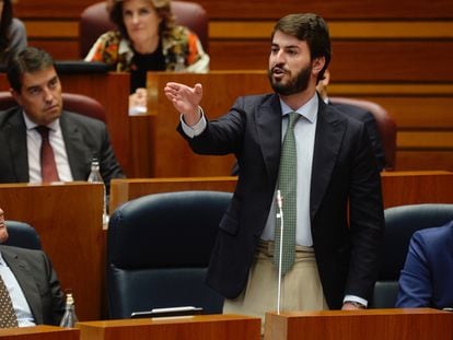 El vicepresidente de Castilla y León, Juan García-Gallardo, de Vox, interviene en la sesión plenaria del Parlamento regional el pasado martes.