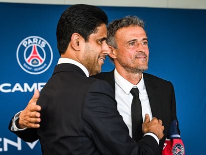 Nasser AL-KHELAIFI of PSG and Luis ENRIQUE during his presentation as new coach of Paris Saint-Germain on July 5, 2023 at Campus PSG in Poissy, France - Photo Matthieu Mirville / DPPI
Matthieu Mirville / Dppi / Afp7 
05/07/2023 ONLY FOR USE IN SPAIN