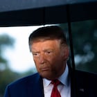(FILES) In this file photo US President Donald Trump holds an umbrella as he speaks to the media under the rain prior to departing from the South Lawn of the White House in Washington, DC, September 17, 2020. - Hollywood's actors union launched disciplinary action against outgoing US President Donald Trump on January 18, 2021, which could lead to the former "Apprentice" star's expulsion. SAG-AFTRA "voted overwhelmingly to find probable cause of a violation" of its constitution by long-time member Trump, whose screen credits include "Home Alone 2."The guild's disciplinary committee will now examine Trump's role in the January 6 mob attack on the US Capitol. (Photo by SAUL LOEB / AFP)