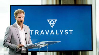 El príncipe Enrique durante la presentación de Travalyst en Ámsterdam (Países Bajos).