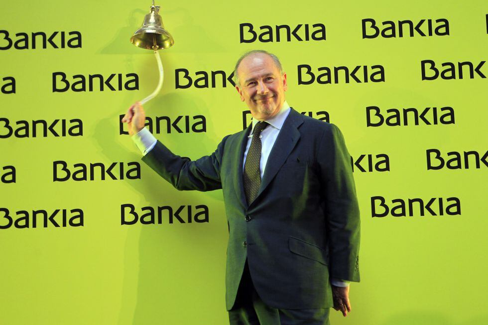 Rodrigo Rato, entonces presidentes de Bankia, en la salida a Bolsa del banco el 20 de julio de 2011, en Madrid.