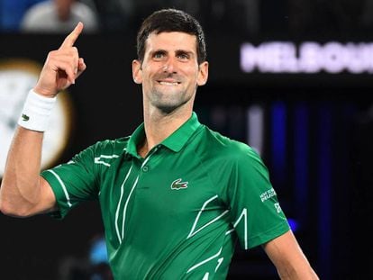 Djokovic celebra un triunfo en Melbourne, el pasado mes de enero. WILLIAM WEST (AFP)