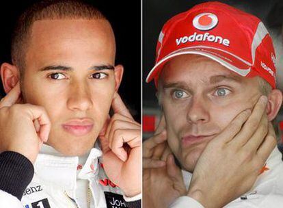 Lewis Hamilton, ayer en el circuito de Montmeló. A la derecha, su compañero de equipo, Heikki Kovalainen.