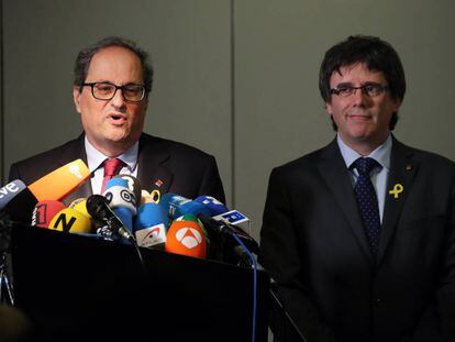 La comparecencia de Quim Torra y Carles Puigdemont del pasado martes. 