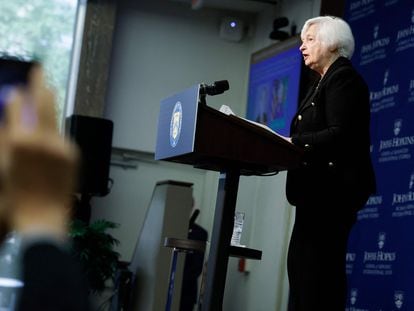 La secretaria del Tesoro, Janet Yellen, durante una conferencia este mes en la Johns Hopkins University.