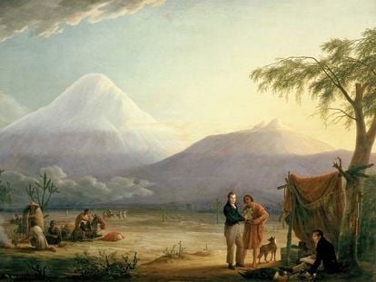 Alexander von Humboldt y Aimé Bonpland, al pie del volcán del Chimborazo, en un cuadro de Friedrich Georg Weitsch (1810).