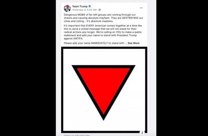 Captura del anuncio de la campaña de Trump con el triángulo rojo invertido, este jueves.
