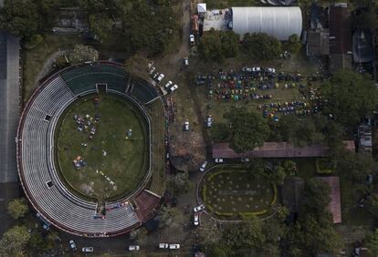 Imagen aérea de la minga que viaja por Colombia.