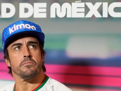 El español Fernando Alonso, de Alpine, durante la rueda de prensa previa al GP de México.