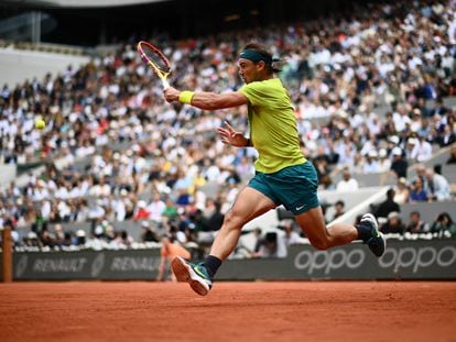 Rafael Nadal en su partido final en la decimoquinta jornada del torneo Roland-Garros Open, París, el 5 de junio de 2022.