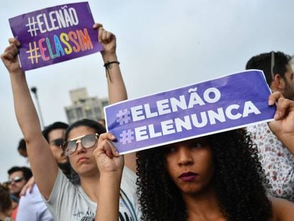 Manifestación de mujeres contra Bolsonaro, en São Paulo.