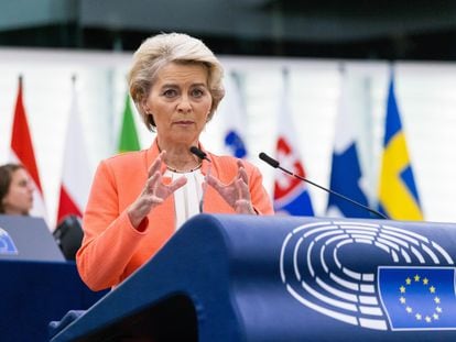 La presidenta de la Comisión Europea, Ursula von der Leyen, este miércoles en Estrasburgo (Francia).