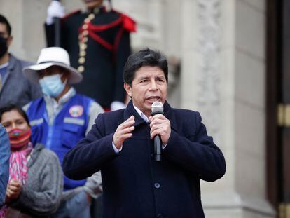 El presidente peruano, Pedro Castillo, el miércoles durante un acto público en el Palacio de Gobierno de Lima.