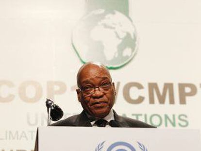 El presidente sudafricano Jacob Zuma durante la XVII Cumbre de la ONU sobre Cambio Climático celebrada en Durban.