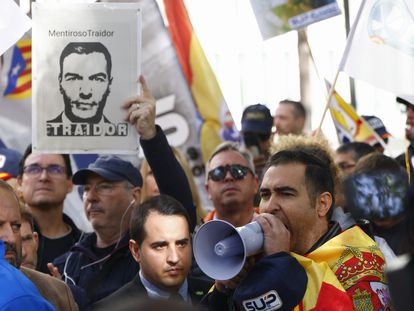 Manifestación el pasado viernes en Barcelona de SUP y AUGC contra la amnistía y en apoyo a los policías encausados por su actuación en los altercados del 'procés'.