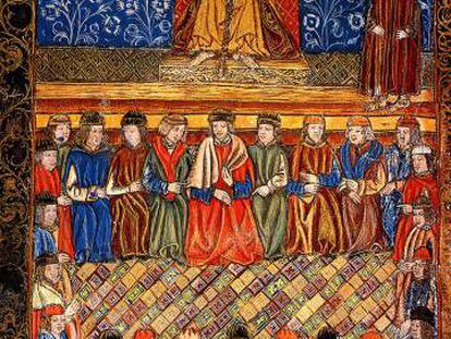 Les Corts catalanes, segons una miniatura del segle XV.