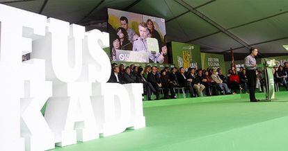 El presidente del Euskadi Buru Batzar, Iñigo Urkullu, durante la celebración del Aberri Eguna