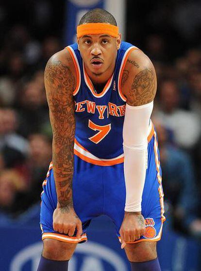 Carmelo Anthony en su primer partido con la camiseta de los Knicks