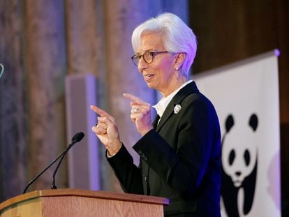 La presidenta del BCE, Christine Lagarde, en un acto previo a la conferencia climática de Naciones Unidas, en febrero de 2020.