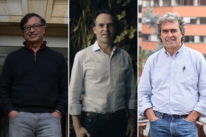 The three candidates best positioned in the polls in Colombia: Gustavo Petro, Federico Gutiérrez and Sergio Fajardo.