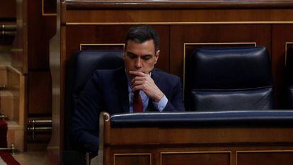 El presidente del Gobierno, Pedro Sánchez durante el pleno del Congreso, este miércoles. 