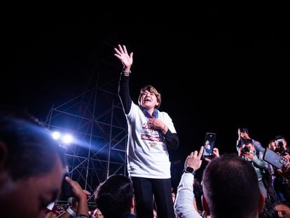 Delfina Gómez durantre la celebración de su triunfo en el Estado de México, el 4 de junio de 2023.
