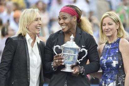 Martina Navratilova, Serena Williams y Chris Evert, tras la final del Abierto de EEUU.
