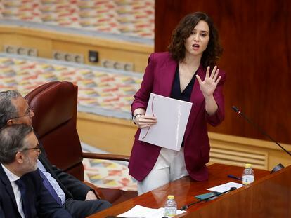 La presidenta de la Comunidad de Madrid, Isabel Díaz Ayuso, intervenía este jueves en el pleno de la Asamblea de Madrid.