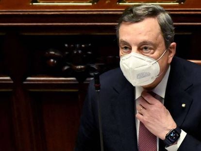 Mario Draghi, el lunes en el Parlamento italiano, en Roma.